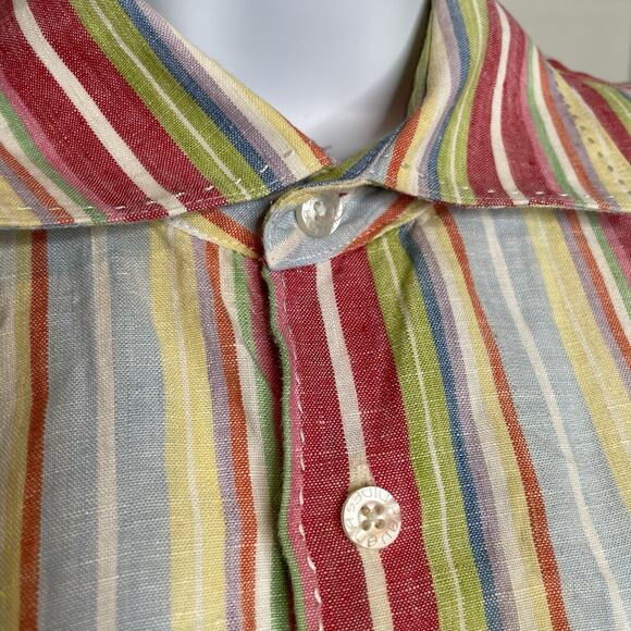 Havana Nine Men's Linen Striped Short Sleeve Button Up Shirt Size XL Preppy - Picture 4 of 15